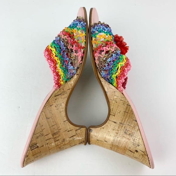 Jack Rogers Vintage Heels Raffia Rainbow Cork Wedge 70s 6.5 - Picture 8 of 12
